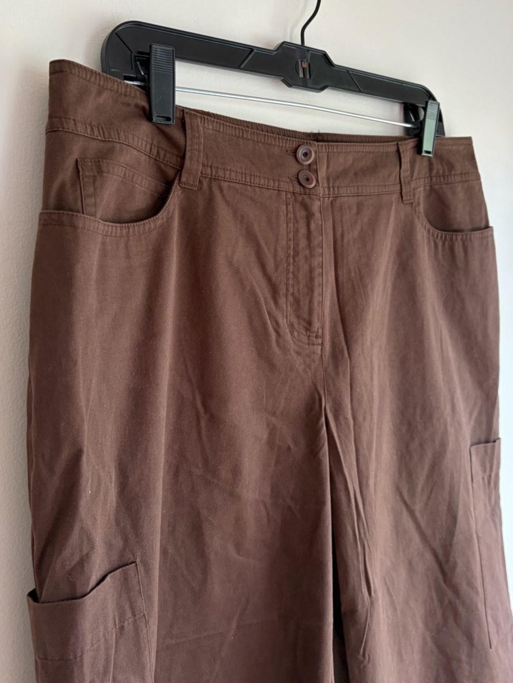 NWT Eileen Fisher 100% Cotton Brown Wide Leg Cargo Capri Pants Size Petite Large - Picture 2 of 8